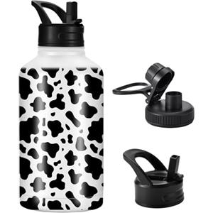 FOLAI Borraccia in acciaio inox a prova di perdite da 2L con cannuccia, grande borraccia per palestra e sport, senza BPA, per uso in palestra, lavabile in lavastoviglie, per bevande gassate (motivo