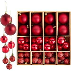 THE TWIDDLERS - Confezione da 50 Palline di Natale Rosso Rubino - Dimensioni e Finiture Assortite - 6cm, 4cm, 3cm - Decorazioni Opache, Lucide e Glitterate per Albero di Natale