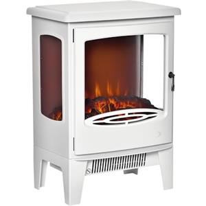HOMCOM Camino Elettrico Effetto Fiamma e 3 Lati Aperti, Temperatura Regolabile 900W-1800W, Protezione da Surriscaldamento, Copertura 20-25m², 39x26x54.8cm, Bianco
