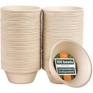 HAAGO - 100 Ciotole per Canne da Zucchero Monouso, Ciotole Monouso per Feste, Alternativa alle Ciotole di Plastica Monouso, Biodegradabili, Compostabili a Casa - 350ml