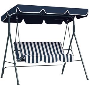 Outsunny Dondolo da Giardino 3 Posti con Tettuccio Parasole Regolabile, Dondolo da Esterno con Seduta Traspirante in Texteline e Metallo, Portata Fino a 240 kg, 172x110x153 cm, Bianco e Blu