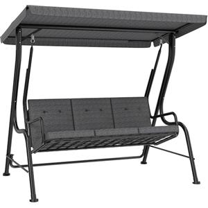 Outsunny Dondolo da Giardino per 3 Persone con Tettuccio Regolabile e Cuscini Imbottiti, 200x120x170cm, Nero
