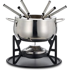 OS Oak & Steel ENGLAND Set da 10 Pezzi per Fonduta Bourguignonne in Argento con Pentole in Acciaio Inossidabile e Confezione Regalo di Design Raffinato