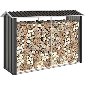 Outsunny Portalegna da Esterno con Base Rialzata e Tetto Inclinato, Legnaia da Esterno in Acciaio Galvanizzato per Legna da Ardere, 240x 86x160cm, Nero