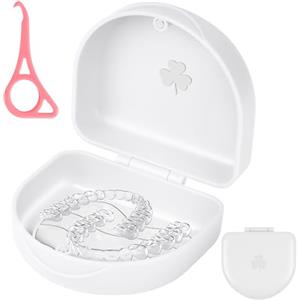 OFFCUP Porta Apparecchio Denti con Strumenti di Rimozione Allineatore, Porta Dentiera, Scatola per Protesi, Porta Protesi Dentale, Porta Bite Dentale, Custodia da Bagno per Protesi - Bianco