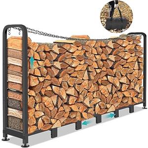 Himimi Scaffale Portalegna da Esterno 235x32x116 cm, Supporto Legna da Ardere Regolabile in Metallo, Verniciato Antiruggine, Fondo Rialzato, 1,2 m³ Capacità - Ideale per Giardino, Terrazza, Portico o Interni