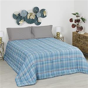 Baroni Home Trapunta Invernale in Ecopiuma, Piumone 350 gr/mq caldo e morbido, Anallergica, Antiacaro e Traspirante, Pied de Poule Blu, Matrimoniale 260x260 cm