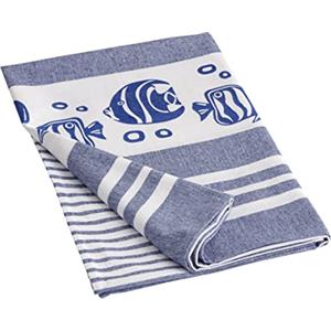 Baroni Home Telo Mare con nappe colorate, Pareo, Telo da Yoga, Asciugamano da Spiaggia Hammam, Super Assorbente e Asciugatura Rapida, Ecologico, 90x170 cm (Pesci Blu)