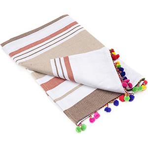 Baroni Home Telo Mare 100% Cotone Asciugamano Mare Super Assorbenza Telo da Spiaggia, Mare, Piscina, Asciugatura Rapida, Misure 100X200 cm Pom Pom Righe Marroni