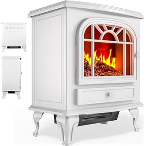 Monzana DEUBA® Camino Elettrico 2000W 60x28x50cm Termocamino Luce LED Effetto Fiamma Stufa Elettrica Caminetto finto a Corrente Stile Antico Bianco