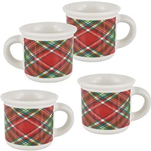 Baroni Home Tazzine in Ceramica da Caffè, Set 4 Bicchierini con Manico da Caffè 8X6X6 cm Tartan