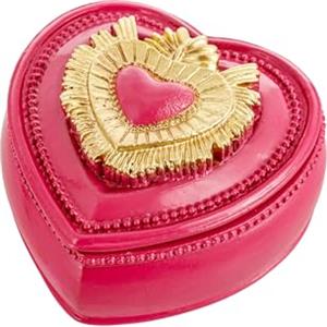 Baroni Home Cofanetto Cuore Sacro Ex-Voto in Resina Dipinta a Mano Rosso e Oro, Arte Sacra Tradizionale,Portagioie o Portaoggetti Decorativo, Idea Regalo, 9x9x5,5 cm