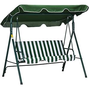 Outsunny Dondolo da Giardino 3 Posti con Tettuccio Parasole Regolabile, Dondolo da Esterno con Seduta Traspirante in Texteline e Metallo, Portata Fino a 240 kg, 172x110x153 cm, Bianco e Verde