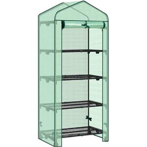 WOLTU Serra da Giardino, con Ruote, Serra da Balcone, 70x50x162cm, Copertura in PE 140g/m², Porta a Zip Avvolgibile, Serra per Svernamento con 3/4 Ripiani, per Interni ed Esterni, Verde