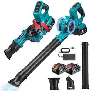 YOFIDRA Soffiatore a Batteria 280 km/h - Soffiatore Foglie con 2 Batterie da 3,0 Ah, 3 Velocità, Impugnatura Regolabile a 270°, Doppia Presa d'Aria, 13.000 Giri/min, per Cortile, Prato, Giardino