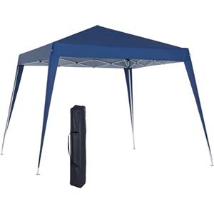 Outsunny Gazebo Pieghevole da Giardino 2.4x2.4m, Gazebo Pop Up con Struttura in Acciaio, Corde Antivento e Sacca di Trasporto, Blu