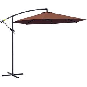 Outsunny Ombrellone da Giardino 3x3m con Tettuccio Regolabile, Base a Croce, Prese d'Aria, Manovella, Ombrellone Decentrato Inclinabile in Acciaio e Poliestere, per Cortile Terrazza, Marrone