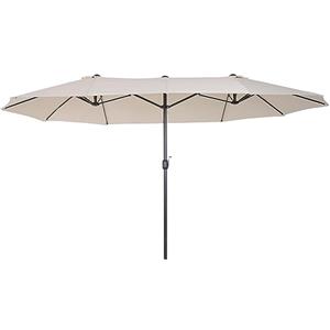 Outsunny Ombrellone Doppio da Giardino 4.6x2.7 m a 12 Stecche con Prese d'Aria e Manovella, Ombrellone per Esterni in Acciaio e Poliestere, Anti UV, Beige