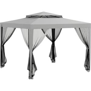 Outsunny Gazebo da Giardino 3x3 con Zanzariere Laterali, Doppio Tetto e 8 Fori di Drenaggio, Gazebo da Esterno in Metallo e Poliestere, per Giardino, Feste, Campeggio, Grigio