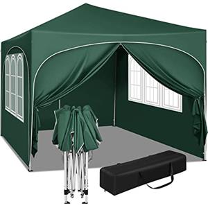WOLTU Gazebo Pieghevole da Giardino, Gazebo Idrorepellente Pop Up da 3x3m Pannelli Laterali, Tendone Esterno, Altezza Regolabile, Protezione UV, con Custodia Verde