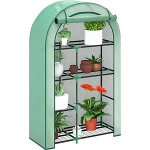 Outsunny Serra da Balcone per Orto a 4 Livelli con Porta a Cerniera Avvolgibile e 14 Fibbie di Plastica, Serra da Giardino in Acciaio e PE, per Piante, Fiori e Verdure, 100x45x160 cm, Verde