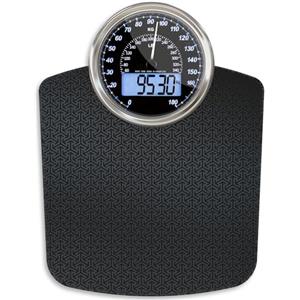 Adamson Bilancia Pesapersone Ibrida + Digitale & Analogica 2-in-1 - Fino a 180 kg - Ampio Display con Retroilluminazione + Robusto Vetro Temperato + Lettura Facile + NUOVO + Matrice Nera