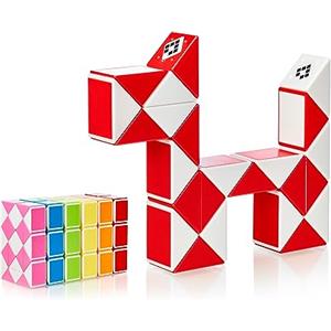 CUBIDI® Mini Serpenti Magici Puzzle - Gadget Regalo di Compleanno bambini, Regalini Festa Bambini - Serpente Giocattolo, Gioco Rompicapo Bambini e Adulti, Magic Snake - 24 Blocchi (Rosso)