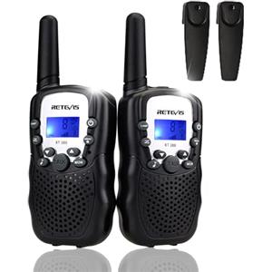 Retevis RT388 Walkie Talkie Bambini, Ricetrasmittenti Bambini, PMR446 8 Canali Display LCD VOX Torcia, Walkie Talkie Giocattolo Regalo per Campeggio, Giardino, Avventura (Nero,1 Coppia)