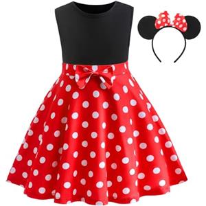 DiULi Vestito Costume, 2Pcs Costume Ragazza con Cerchio per Capelli, Gonna Tutu Pois per Ragazze Bambini, per Natale Festa Compleanno Cosplay Travestimento(110)