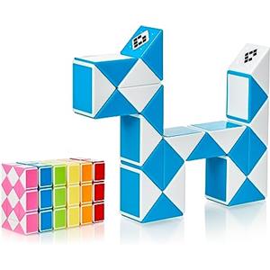 CUBIDI® Mini Serpenti Magici Puzzle - Gadget Regalo di Compleanno bambini, Regalini Festa Bambini - Serpente Giocattolo, Gioco Rompicapo Bambini e Adulti, Magic Snake - 24 Blocchi (Azzurro)