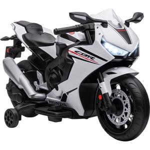 HOMCOM Moto Elettrica per Bambini con Licenza HONDA, Moto per Bambini Elettrica con Batteria 6V Ricaricabile, Velocità 3 km/h, Musica e Rotelle, Bianco