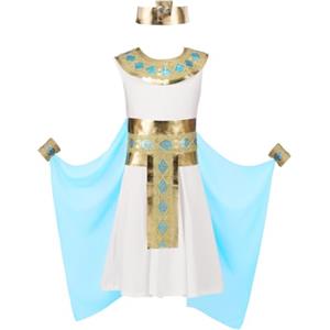 DiULi Costume Egiziana Bambini, Costume Cleopatra Ragazza con Accessori, Costume Carnevale Bambina, per Halloween, Carnevale e Feste in Maschera, Taglia 130