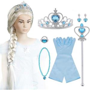 Vicloon Corona Principessa Bambina Bacchetta Magica, 9Pcs Set di Costumi per Ragazze Costume, Corona Diadema, Guanti, Bacchetta Magica, Parrucca, Squillare e Orecchinoper Bambina 2-9 Anni