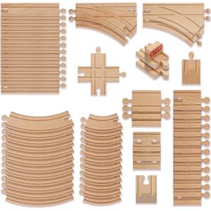 THE TWIDDLERS Set Binari Trenino di Legno, 64 Pezz - Costruire la Tua Ferrovia, Alta qualità, Compatibili con Tutte le Principali Marche di Trenini Giocattolo