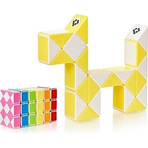 CUBIDI® Mini Serpenti Magici Puzzle - Gadget Regalo di Compleanno bambini, Regalini Festa Bambini - Serpente Giocattolo, Gioco Rompicapo Bambini e Adulti, Magic Snake - 24 Blocchi (Giallo)