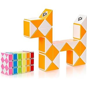 CUBIDI® Mini Serpenti Magici Puzzle - Gadget Regalo di Compleanno bambini, Regalini Festa Bambini - Serpente Giocattolo, Gioco Rompicapo Bambini e Adulti, Magic Snake - 24 Blocchi (Arancio)