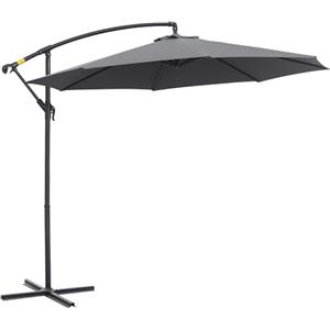 Outsunny Ombrellone da Giardino 3x3m con Tettuccio Regolabile, Base a Croce, Prese d'Aria, Manovella, Ombrellone Decentrato Inclinabile in Acciaio e Poliestere, per Cortile Terrazza, Grigio