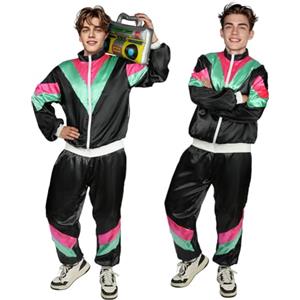 AYBUY Costume Anni 80 Anni 90 Adulti，Tuta da Uomo e Donna, Set di Accessori per Costume Anni '80, Per Festa in Discoteca Carnevale, Halloween, Cosplay,(Abbigliamento Sportivo)