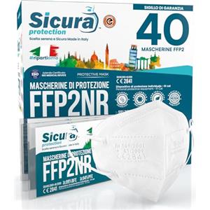 SICURA MASCHERINE CHIRURGICHE 40 Mascherine FFP2 Certificate CE Made in Italy Bianche SICURA Protection BFE ≥99% Mascherina ffp2 vera Marcatura EFFETTO PULITO e sigillata