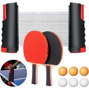 flintronic Set di Racchette da Ping Pong, Ping Pong Set da Tavolo Portatile, con Rete da Ping Pong Retrattile, 2 Racchette da Ping Pong, 6 Palline, 1 Borsa in Rete, per Bambini, Famiglie (Rosso)