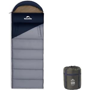 Naturehike Sacco a pelo con cappuccio per campeggio, leggero e confortevole, ideale per avventure all'aria aperta e viaggi (Blu scuro + Azzurro/Sinistro (8,5~4°C))