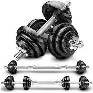 RE:SPORT 2 in 1 Set di manubri 20 kg | Set di manubri in ghisa regolabili | Manubri e bilancieri | Ganci a stella e tubo di collegamento