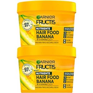 Garnier Fructis Hair Food Banana Maschera Capelli Nutriente Triplo Uso per Capelli Secchi Formula Vegana con Ingredienti 97% di Origine Naturale Texture Ultra Leggera - 2 Barattoli da 390ml