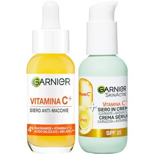 Garnier Siero Viso Anti-Macchie Vitamina C+ con Niacinamide Acido Salicilico Melasyl Antiossidante 30ml + Siero Viso in Crema Illuminante Anti-Macchie SPF 25 da 50ml - 2 Prodotti