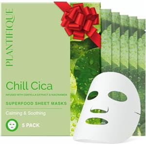 PLANTIFIQUE Maschera Viso in Tessuto Chill Cica 5 Pezzi - Maschere Lenitive e Rilassanti con Centella e Niacinamide - Cura della Pelle Coreana per Comfort e Texture Uniforme della Pelle