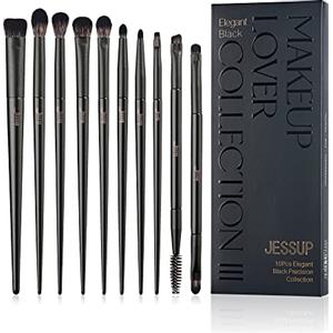 Jessup pennelli make up occhi 10pz pennelli trucco occhi Nero pennelli ombretto occhi Pennello Sfumatura Ombretto Piega Miscelare Eyeliner Sopracciglio Elegante collezione Black Precision T337