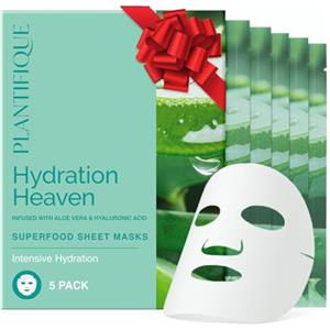 PLANTIFIQUE Maschera Viso in Tessuto Idrazione Paradisiaca 5 pezzi - Maschere Viso Idratanti e Rinfrescanti con Aloe Vera e Acido Ialuronico - Cura della Pelle Coreana per Pelli Secche o Stanche