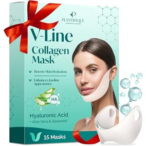 PLANTIFIQUE Doppio Mento Cintura Viso V-Line | Maschere Rassodanti per un Contorno Viso Scolpito e Tonico | Soluzione Naturale per un Aspetto Giovane e Fresco | 15 Maschere