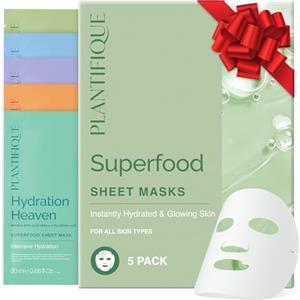 PLANTIFIQUE Set di Maschere Viso Superfood in Confezione Mista da 5 - Set di Maschere Viso con Cocco, Aloe, Vitamina C, Centella e Collagene - Idratante e Rinfrescante - Adatto a Tutti i Tipi di Pelle