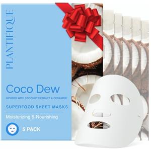 PLANTIFIQUE Maschera Viso in Tessuto Coco Dew 5 Pezzi - Maschera Idratante per il Viso con Cocco e Ceramide - Pacchetto Korean Skincare Nutriente per una Pelle Radiosa, Adatta a Tutti i Tipi di Pelle